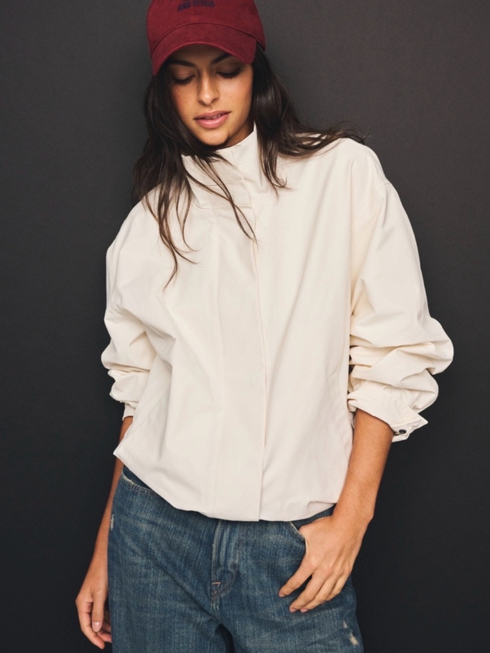 Mock Neck Bubble Hem Jacket